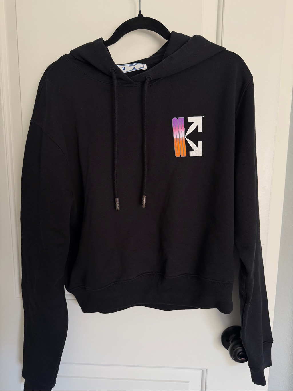 Off-White Black Hoodie With Blue Label Detail